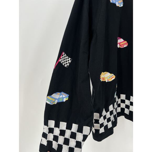 Michael Simon Lite Jacket Womens Medium Black Racecar Racing Flag Cars Buttons - Picture 9 of 16